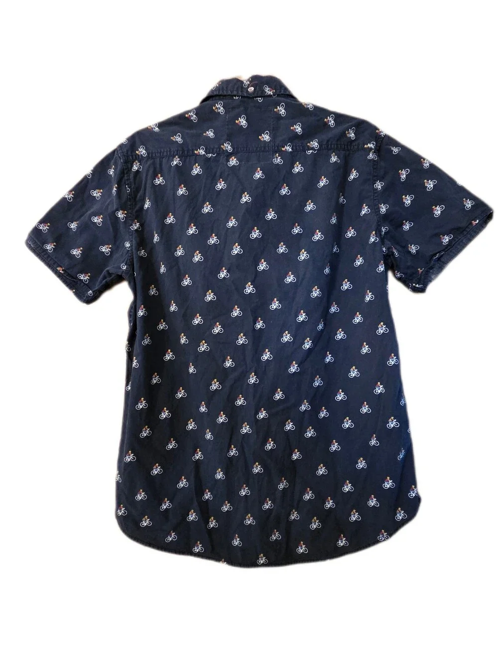 Broken Threads Navy Bicycle Print   Button Down Shirt 100% Cotton Size Large